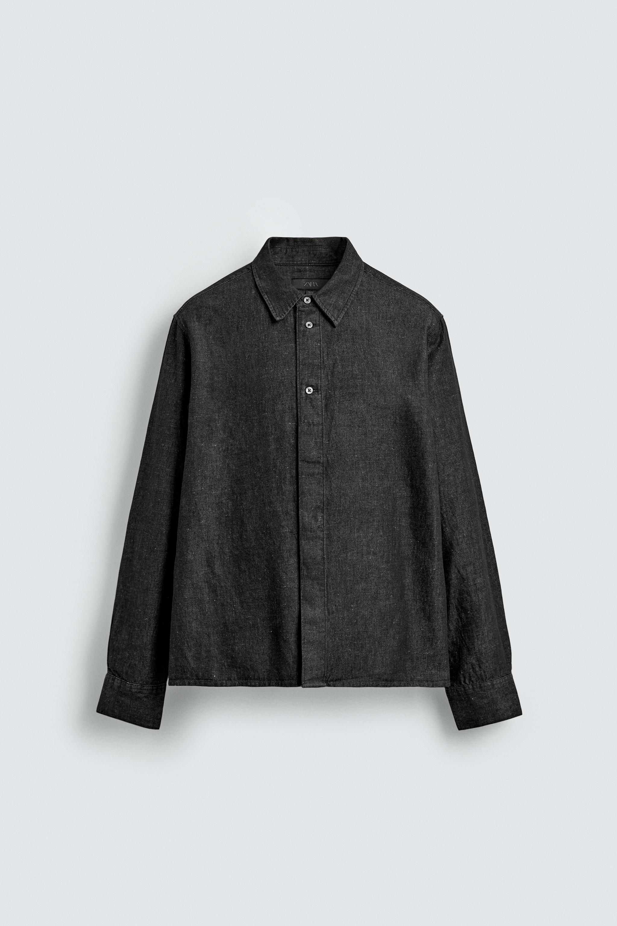 DENIM COTTON LINEN BLEND SHIRT